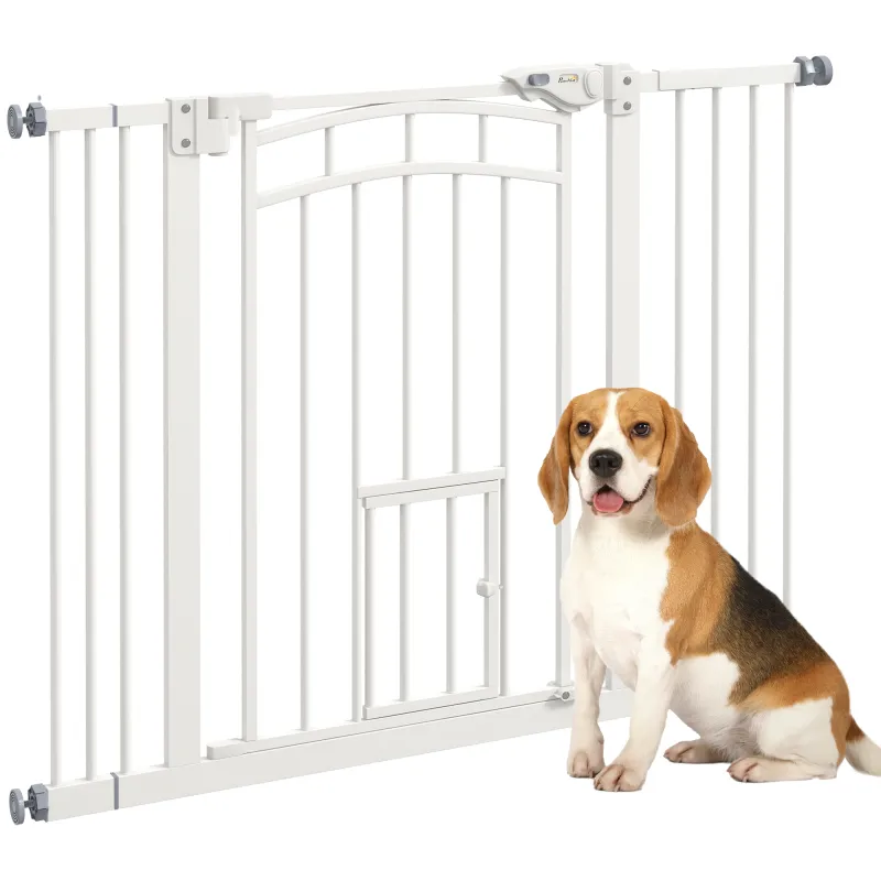 Barrera de Seguridad para Perros 74-100 cm con Extensión Montaje a Presión Doble Bloqueo para Puerta Escalera Blanco
