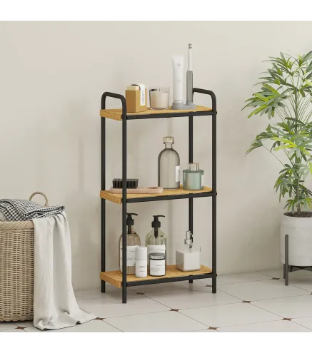 Estantería de Baño de Bambú con 3 Baldas Abiertas Diseño de Lamas y Estructura de Acero 41,5x21,5x77,5 cm Natural