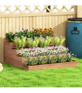 Jardinera de Madera Elevada de 4 Niveles con Diseño de Escalera para Cultivos Plantas Flores 113x113x46 cm Café Oscuro