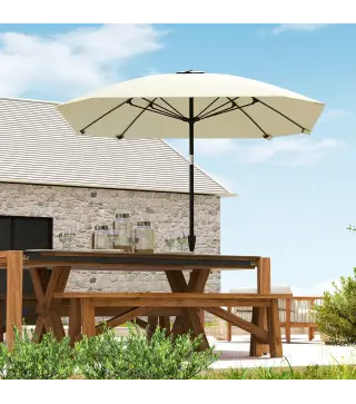 Sombrilla de Jardín 233x233 cm Ángulo Ajustable Impermeable Poste de Aluminio Varillas de Fibra de Vidrio Manivela Crema