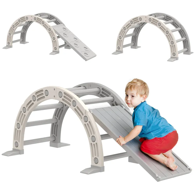 Escalada para Niños de 18-48 Meses 4 en 1 con Arco de Escalada Mecedora Rampa y Tobogán 164x70x57 cm Gris y Blanco Escalada para Niños de 18-48 Meses 4 en 1 con Arco de Escalada Mecedora Rampa y Tobogán 164x70x57 cm Gris y Blanco