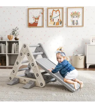 Triángulo de Escalada para Niños de 18-48 Meses con Tobogán y Rampa Escalador 130x80x69 cm Gris y Blanco