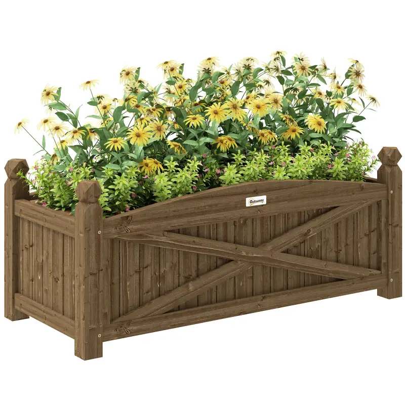 Jardinera de Madera Elevada para Cultivar Plantas Flores Hierba para Jardín Balcón Terraza 90x39x37 cm Café Oscuro