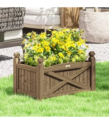 Jardinera de Madera Elevada para Cultivar Plantas Flores Hierba para Jardín Balcón Terraza 60x39x37 cm Café Oscuro