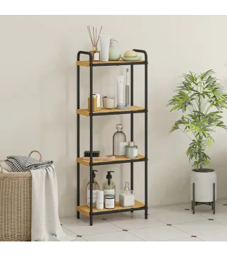 Estantería de Baño de Bambú con 4 Baldas Abiertas Diseño de Lamas y Estructura de Acero 41,5x21,5x106 cm Natural