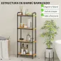Estantería de Baño de Bambú con 4 Baldas Abiertas Diseño de Lamas y Estructura de Acero 41,5x21,5x106 cm Natural
