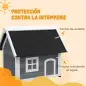 Casa para Gatos de Madera con Techo Asfáltico Abatible 3 Puertas Ventana para Exterior 77x57,5x68 cm Gris y Negro