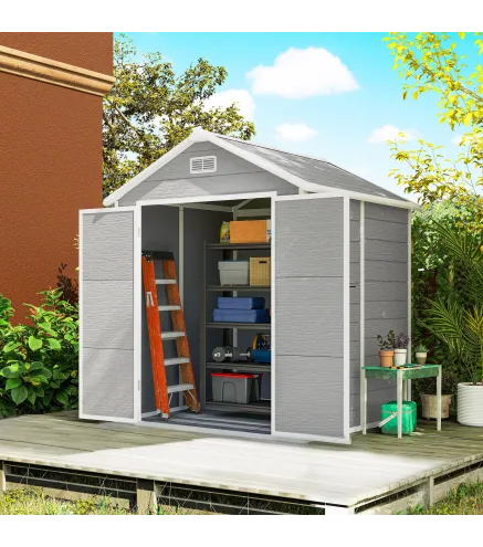Caseta de Jardín Exterior 182x151x219 cm con Suelo Puerta Cerrada y Techo Inclinado para Almacenar Herramientas Gris