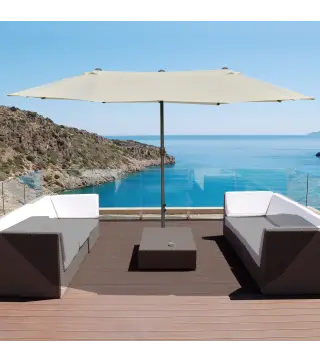 Sombrilla Doble para Jardín 455x265x238 cm Parasol Grande con Manivela Manual Resistente al Agua Protección Solar Crema
