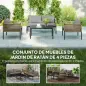 Conjunto de Muebles de Jardín 4 Piezas con Sofá Sillones Mesa de Centro y Cojines Natural y Gris Conjunto de Muebles de Jardín 4 Piezas con Sofá Sillones Mesa de Centro y Cojines Natural y Gris