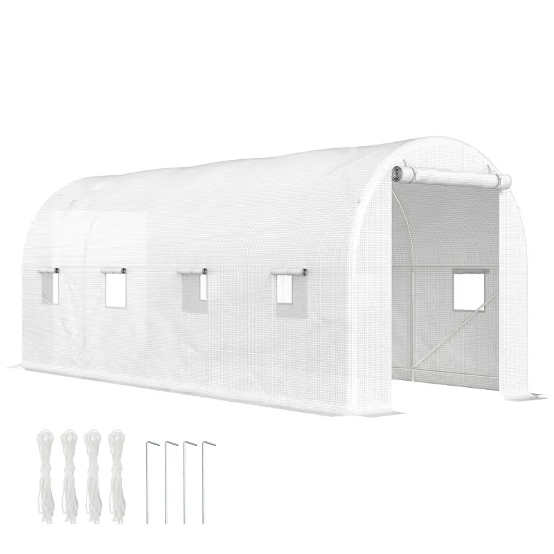 Invernadero de Túnel 500x200x205 cm Invernadero de Jardín con Puerta Enrollable y 8 Ventanas Cubierta PE 140 g/m² Blanco Invernadero de Túnel 500x200x205 cm Invernadero de Jardín con Puerta Enrollable y 8 Ventanas Cubierta PE 140 g/m² Blanco