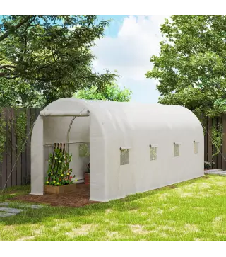 Invernadero de Túnel 500x200x205 cm Invernadero de Jardín con Puerta Enrollable y 8 Ventanas Cubierta PE 140 g/m² Blanco