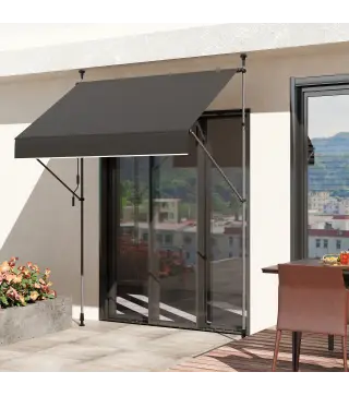 Toldo Manual Retráctil 200x120x210-310 cm para Balcón y Terraza con Altura Ajustable con Manivela Negro