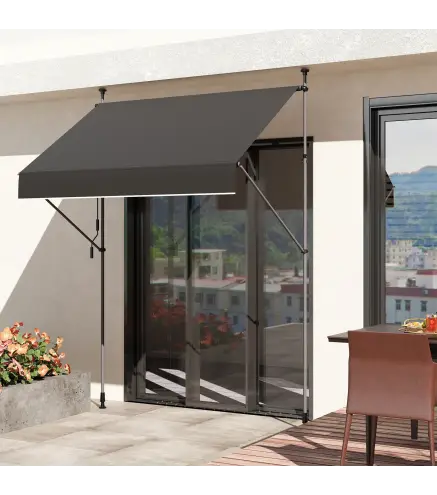 Toldo Manual Retráctil 200x120x210-310 cm para Balcón y Terraza con Altura Ajustable con Manivela Negro