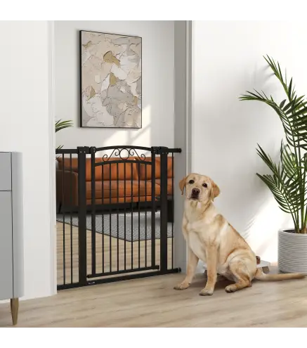 Puerta para Perros con Ancho Ajustable 76-104 cm Barrera de Seguridad con 2 Extensiones y Doble Bloqueo Negro