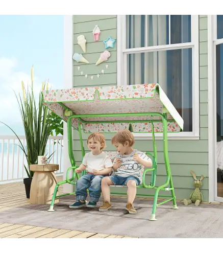 Columpio de Jardín Exterior para Niños de +3 Años con Toldo Ajustable Arnés de Seguridad 112x75x120 cm Verde