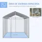 Perrera de Exterior con Toldo Anti-UV Impermeable Puerta con Pestillo y Marco de Metal Galvanizado 4x2,3x2,3 m Plata