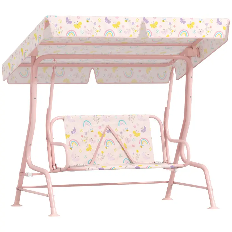 Columpio de Jardín Exterior para Niños de +3 Años con Toldo Ajustable Arnés de Seguridad 112x75x120 cm Rosa Columpio de Jardín Exterior para Niños de +3 Años con Toldo Ajustable Arnés de Seguridad 112x75x120 cm Rosa