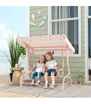 Columpio de Jardín Exterior para Niños de +3 Años con Toldo Ajustable Arnés de Seguridad 112x75x120 cm Rosa