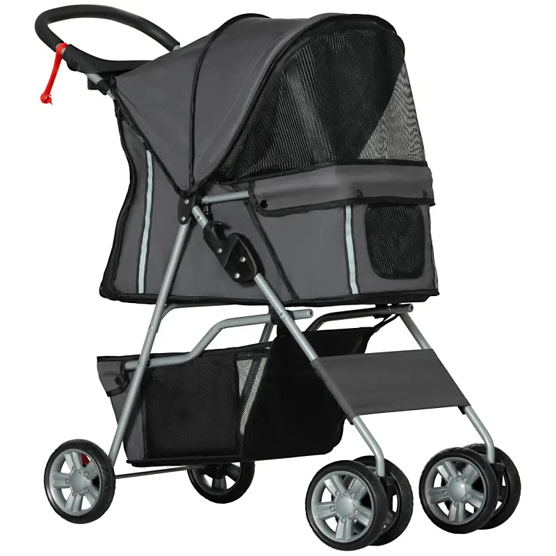 Carrito para Perros Pequeños con Toldo Ajustable Cesta de Almacenaje Portavasos y Ruedas 75x45x97 cm Gris Oscuro Carrito para Perros Pequeños con Toldo Ajustable Cesta de Almacenaje Portavasos y Ruedas 75x45x97 cm Gris Oscuro