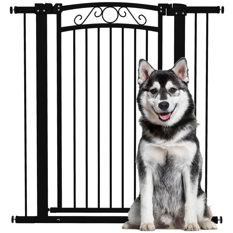 Puerta para Perros con Ancho Ajustable 76-104 cm Barrera de Seguridad con 2 Extensiones y Doble Bloqueo Negro