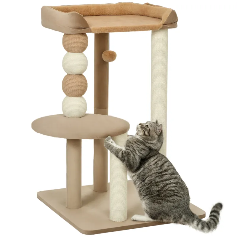 Árbol Rascador para Gatos con Plataforma Torre Escalador para Gatos con Plataforma Cama Postes Bolas 56x54x86 cm Marrón