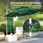 Parasol Excéntrico Ø292 cm con Manivela Giro 360° Inclinación Ajustable Doble Techo y Base Cruzada Verde Oscuro Parasol Excéntrico Ø292 cm con Manivela Giro 360° Inclinación Ajustable Doble Techo y Base Cruzada Verde Oscuro