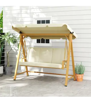Columpio de Jardín con Toldo Ajustable para Tres Personas Estructura Metálica y Cojines 195x120x170 cm Beige