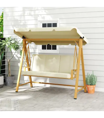 Columpio de Jardín con Toldo Ajustable para Tres Personas Estructura Metálica y Cojines 195x120x170 cm Beige
