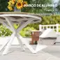 Mesa de Jardín Redonda de Ø118x74cm con Encimera de Lamas Estructura de Aluminio y Patas Cruzadas Teca y Blanco Mesa de Jardín Redonda de Ø118x74cm con Encimera de Lamas Estructura de Aluminio y Patas Cruzadas Teca y Blanco
