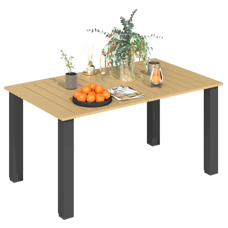 Mesa de Jardín Rectangular de Acero 150x90x73 cm para 6 Personas con Orificio para Sombrilla Diseño con Lamas Marrón Mesa de Jardín Rectangular de Acero 150x90x73 cm para 6 Personas con Orificio para Sombrilla Diseño con Lamas Marrón
