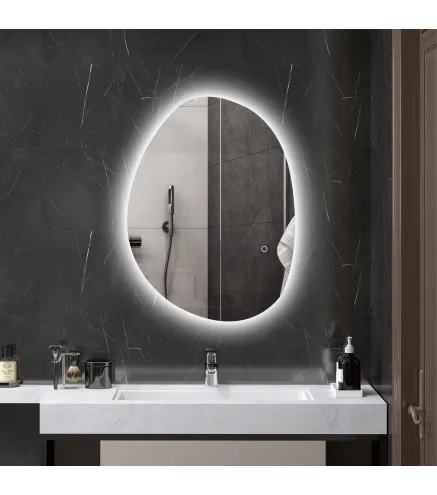 Espejo de Baño con Luz LED 70x50 cm 3 Colores de Luz Brillo Regulable Función Antivaho Función de Memoria IP44