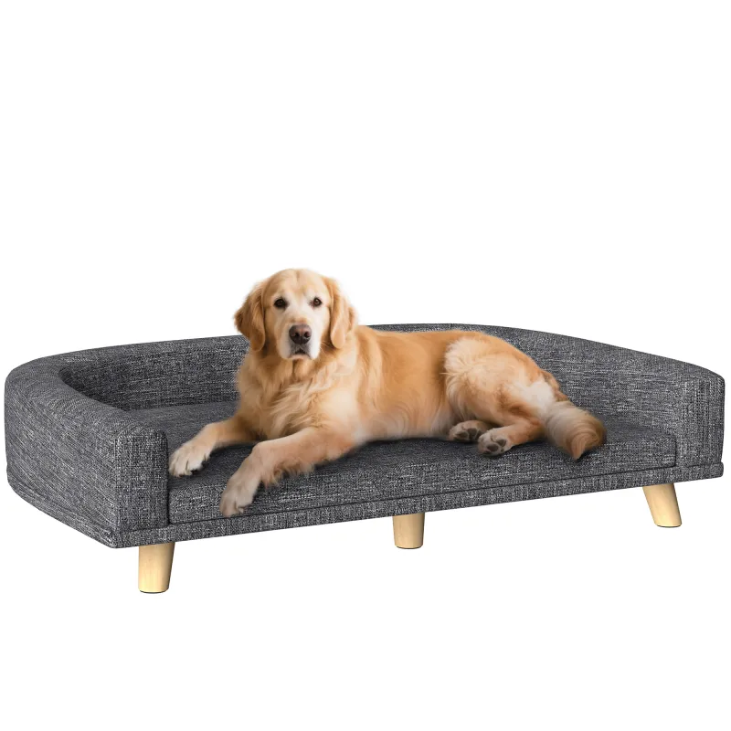 Sofá para Perros Grandes Cama Elevada para Perros con Cojín Lavable y Patas de Madera Carga 30 kg 98x67x25cm Gris Oscuro