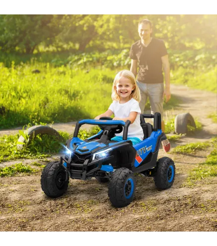 Coche Eléctrico para Niños UTV 12V con 2 Motores Control Remoto 2,4G Velocidad hasta 7 km/h Sistema de Suspensión Azul