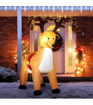 Reno Inflable de Navidad de 180 cm con Luces LED Ventilador Interno y Accesorios Poliéster IP44 Marrón