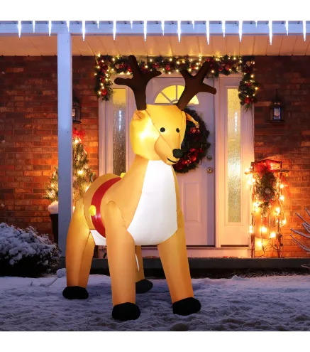 Reno Inflable de Navidad de 180 cm con Luces LED Ventilador Interno y Accesorios Poliéster IP44 Marrón