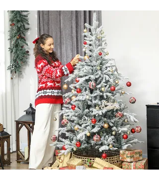 Árbol de Navidad Nevado 180 cm con 1207 Ramas Base Plegable Diseño por Secciones Fácil de Montar