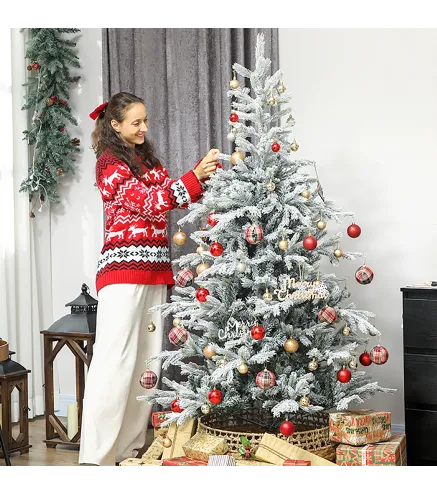 Árbol de Navidad Nevado 180 cm con 1207 Ramas Base Plegable Diseño por Secciones Fácil de Montar