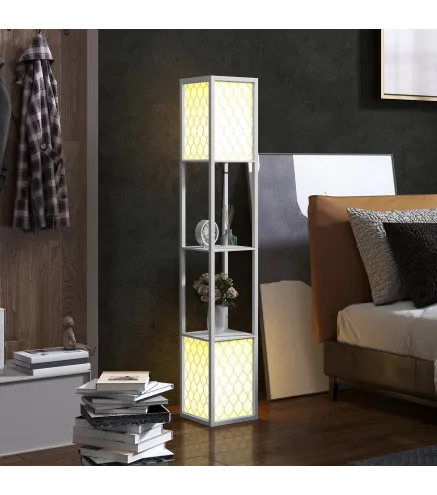 Lámpara de Pie Moderna con Estantes Pantallas de Malla e Interruptor de Cadena para Salón Dormitorio 26x26x156 cm Blanco