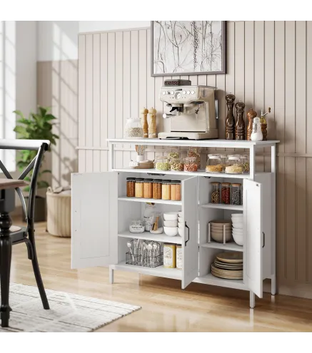 Aparador para Salón Industrial con 3 Puertas Compartimento Abierto Estantes Ajustables para Comedor 100x35x88 cm Blanco