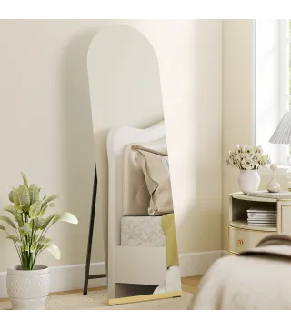 Espejo de Cuerpo Entero Curvado 160x50 cm sin Marco Base de Madera Espejo de Pie o Apoyado en la Pared Transparente