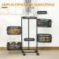 Carrito Auxiliar con Ruedas de 5 Niveles con 4 Cestas de Almacenamiento Giratorias 270° y Bandeja 33x33x77 cm Negro