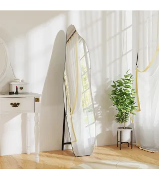 Espejo de Pie Cuerpo Entero sin Marco Espejo de Pie Forma Irregular con Soporte 40x4x160 cm Negro y Plata