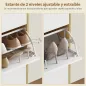 Zapatero Estrecho con 3 Puertas en Blanco Brillo Estantes Ajustables Patas de Madera para 18 Pares de Zapatos