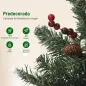 Árbol de Navidad Artificial Estrecho 230 cm con Luces LED 7 Modos de Iluminación 761 Ramas Piñas Bayas y Soporte Verde