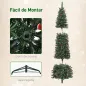 Árbol de Navidad Artificial Estrecho 230 cm con Luces LED 7 Modos de Iluminación 761 Ramas Piñas Bayas y Soporte Verde