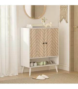 Zapatero Entrada Recibidor con Estantes Ajustables Compartimento Abierto para 15 Pares de Zapatos Blanco y Natural