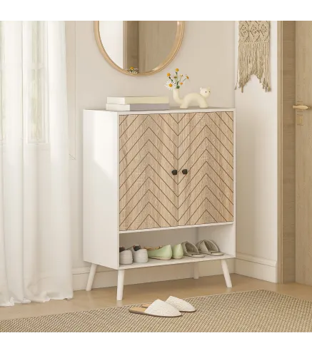 Zapatero Entrada Recibidor con Estantes Ajustables Compartimento Abierto para 15 Pares de Zapatos Blanco y Natural