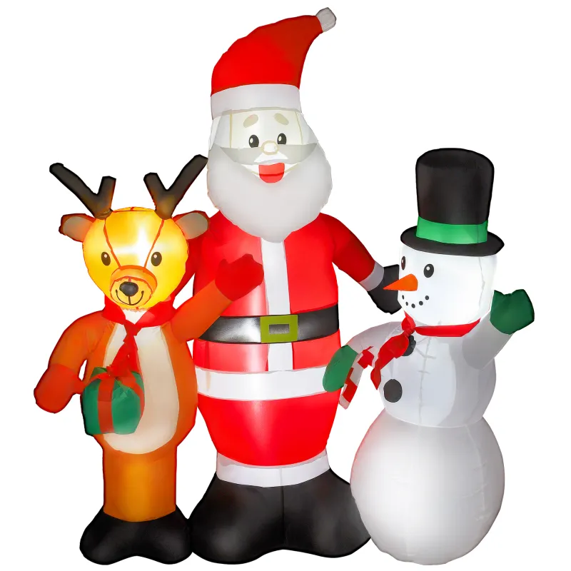 Papá Noel Inflable 150 cm con Reno y Muñeco de Nieve Luces LED e Inflador Eléctrico para Exterior Jardín Césped