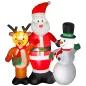 Papá Noel Inflable 150 cm con Reno y Muñeco de Nieve Luces LED e Inflador Eléctrico para Exterior Jardín Césped